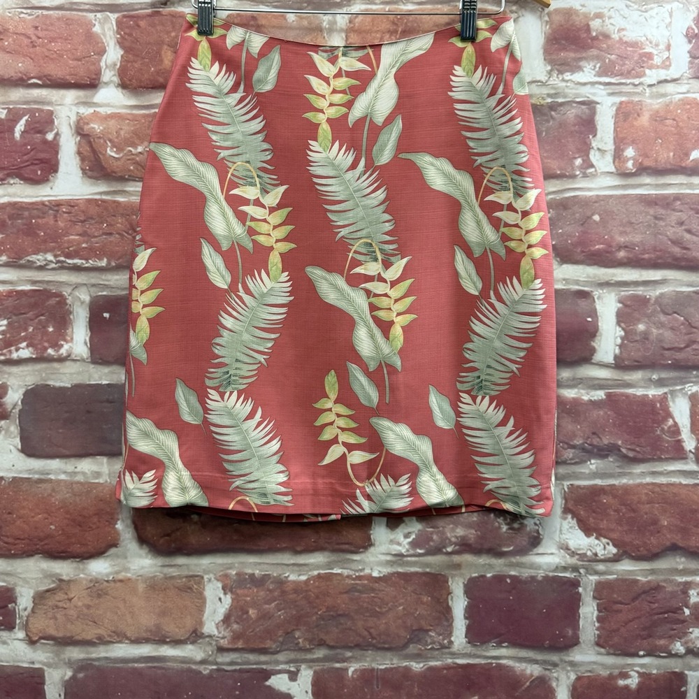 Vintage Tommy Bahama Skirt Women's 6 Coral Red Multicolor Tropical Leaves Casual